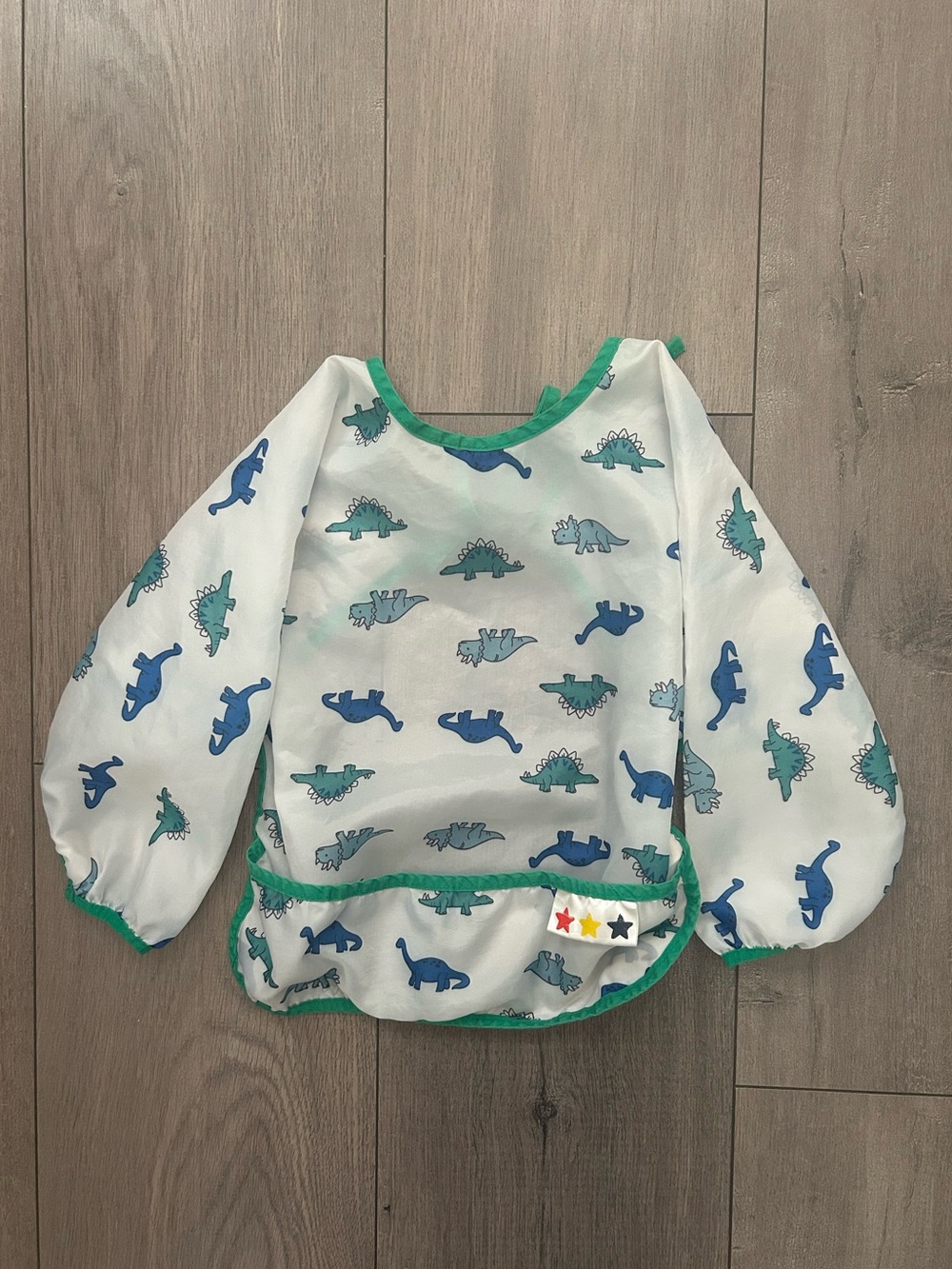 Water proof  long-sleeve baby bib - Blue & Green Dinosaur Print